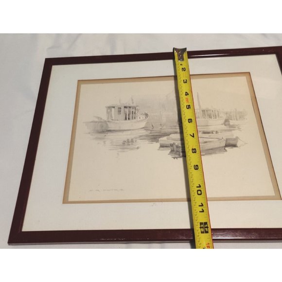 Vintage Ferdinand Ralph F R Petrie Fishing Boat Harbor Dock Print Signed 12x16.5 - Picture 7 of 8